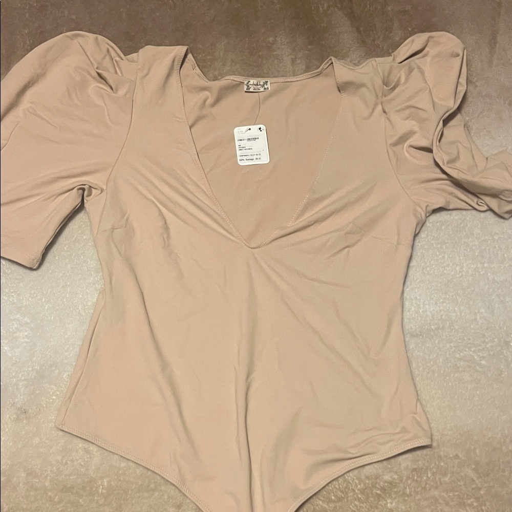 Elegant Beige Puff Sleeve Women's Top